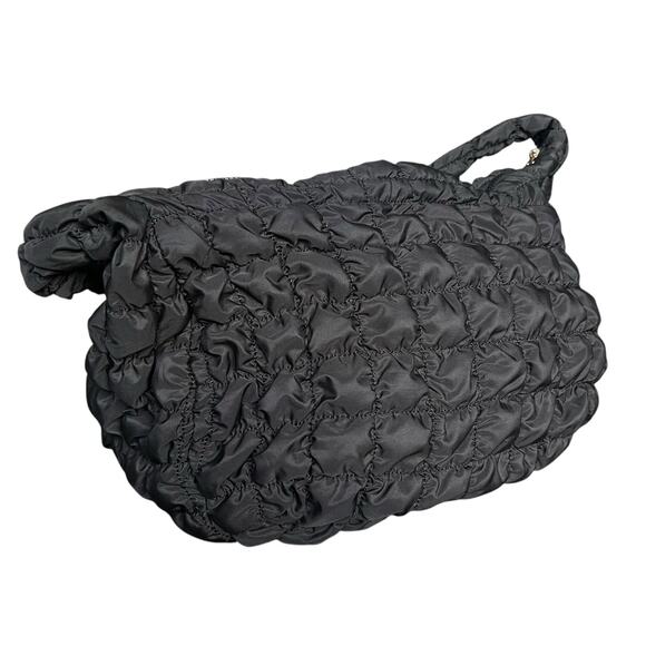 Black Quilted Puffer Shoulder Crossbody Hobo Bag - Picture 4 of 11